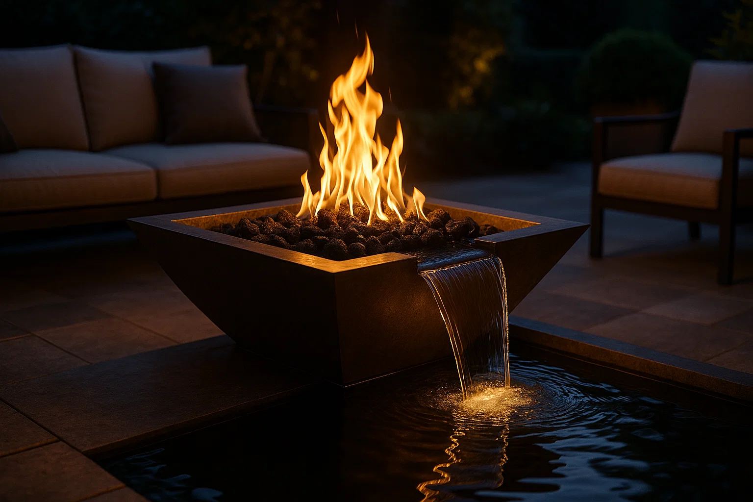 Fire Bowl with Water Feature: Luxury Outdoor Inspiration
